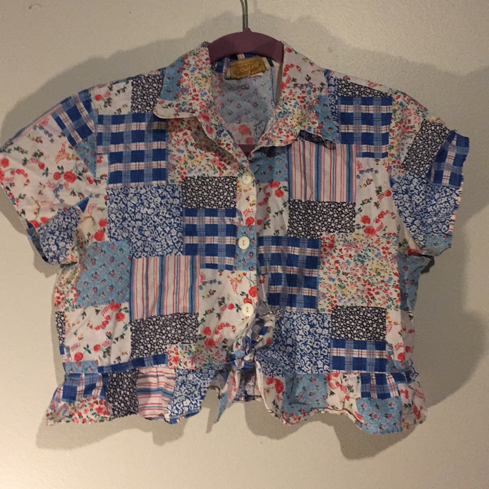 Vintage patchwork crop with tie front